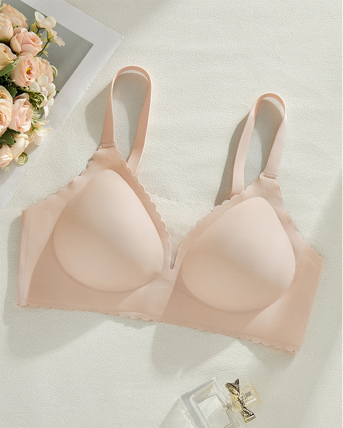 Wavy Trim Mesh Wireless Push Up Bras