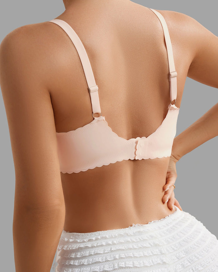 Wavy Trim Mesh Wireless Push Up Bras