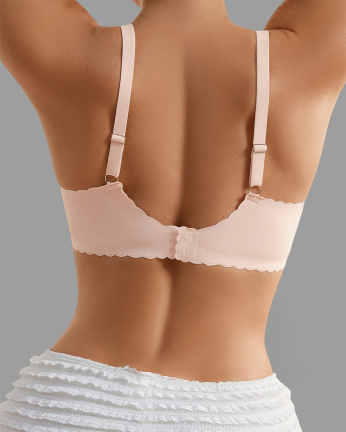 Wavy Trim Mesh Wireless Push Up Bras