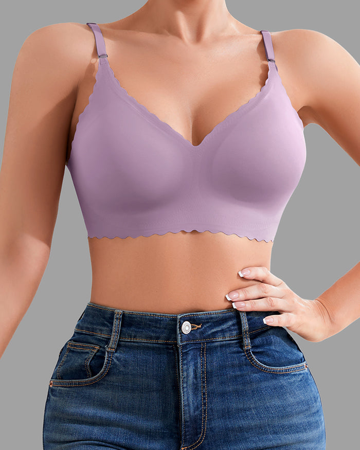 Seamless Wavy Trim V-Neck Bra