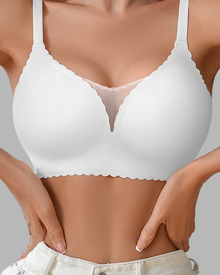 Wavy Trim Mesh Wireless Push Up Bras
