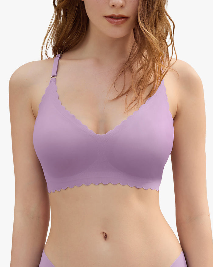 Seamless Wavy Trim V-Neck Bra