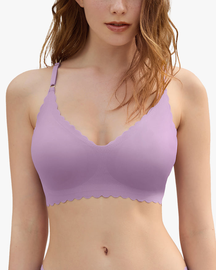 Seamless Wavy Trim V-Neck Bra(2 pack)