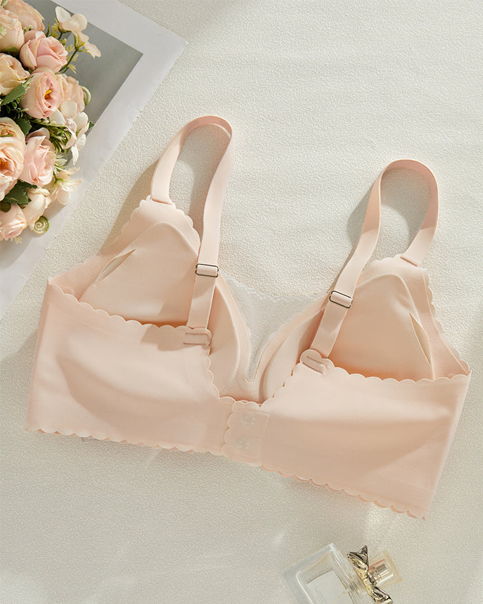 Wavy Trim Mesh Wireless Push Up Bras