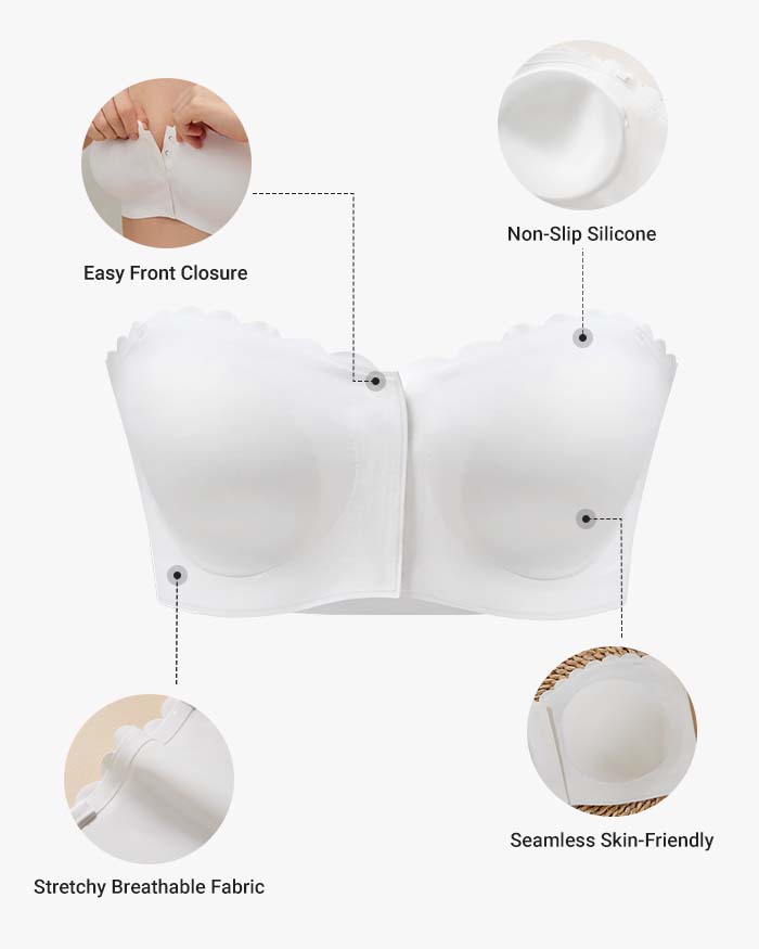 Non-Slip Front Closure Strapless Bra