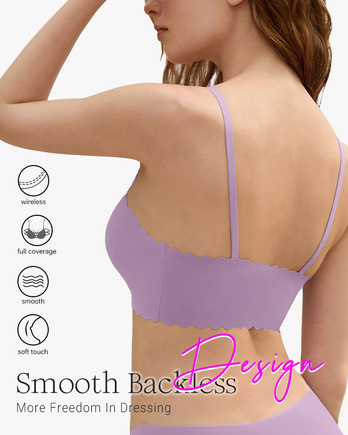 Seamless Wavy Trim V-Neck Bra