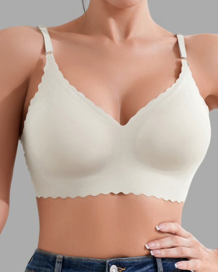 Seamless Wavy Trim V-Neck Bra