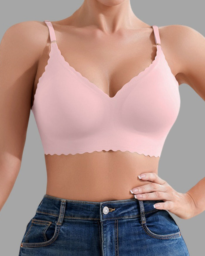 Seamless Wavy Trim V-Neck Bra
