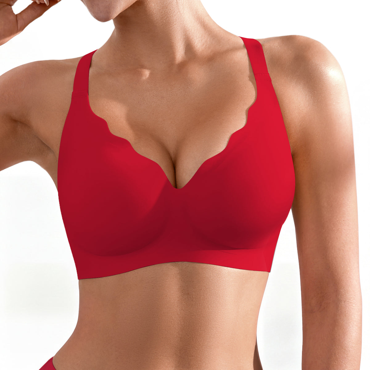 BA746 Wireless Push Up Scalloped Bra - Red