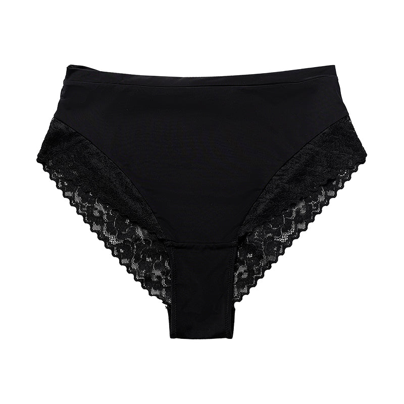 Everyday Lace-Trim Seamless Briefs — Black color